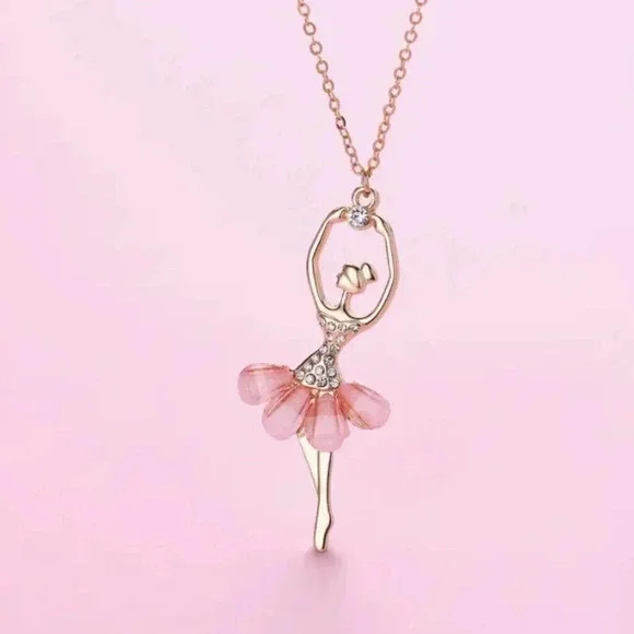Cute Pink Skirt Ballet Dancer Girls Rhinestone Fashion Necklace - Picture 5 of 5